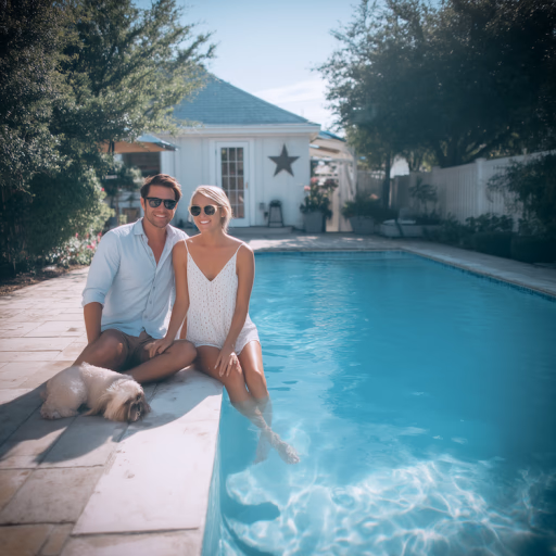 Happy couple enjoying their clean pool in Garland